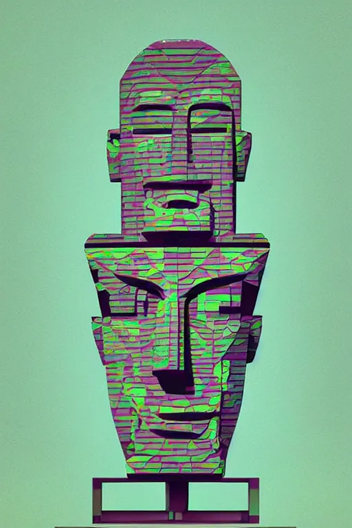 Image similar to cubist moai statue cutout digital illustration cartoon colorful beeple