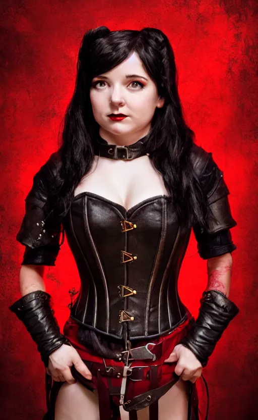Prompt: epic fantasy portrait of a female halfling, black hair, red leather corset, cinematic, beautiful lighting, heroic