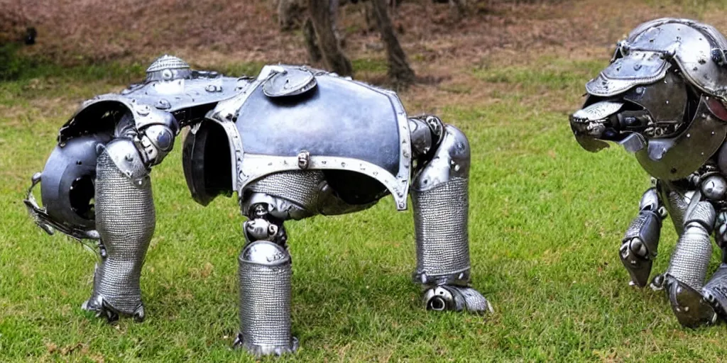 Image similar to robot dog in medieval armor