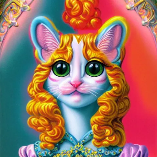 Prompt: baroque rococo pastel kitten Greg Hildebrandt Lisa frank portrait