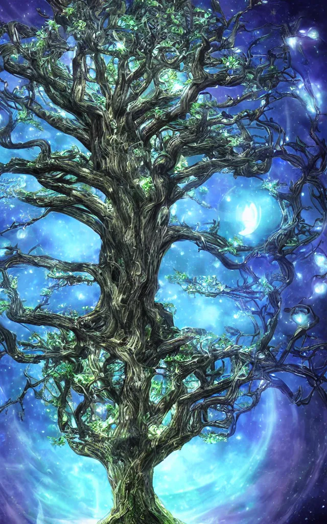 Image similar to futurist cybernetic yggdrasil world tree, future perfect, award winning digital art