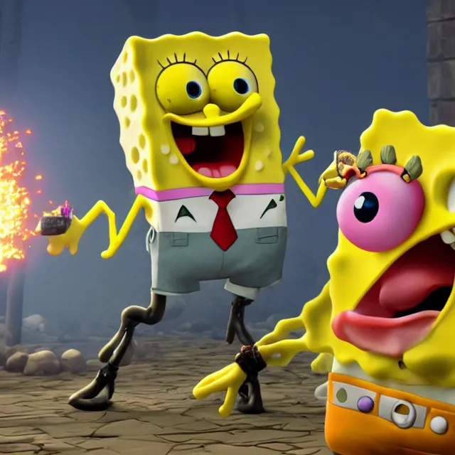 Prompt: spongebob squarepants in mortal kombat, character, videogame render, 4 k, artstation