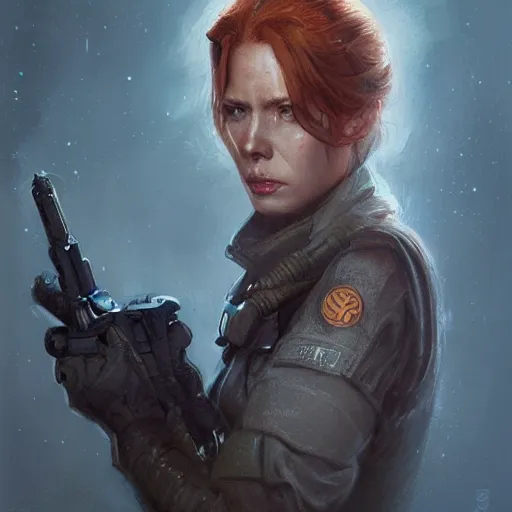 Image similar to portrait of a woman by greg rutkowski, a jedi commander, mara jade, wearing the tactical gear of the galactic alliance, star wars expanded universe, she is about 4 0 years old, highly detailed portrait, digital painting, artstation, concept art, smooth, sharp foccus ilustration, artstation hq