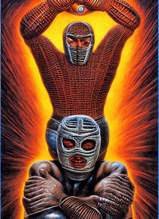 Image similar to poster of mexican old fighter, lucha libre, style poster illustration, by peter gric