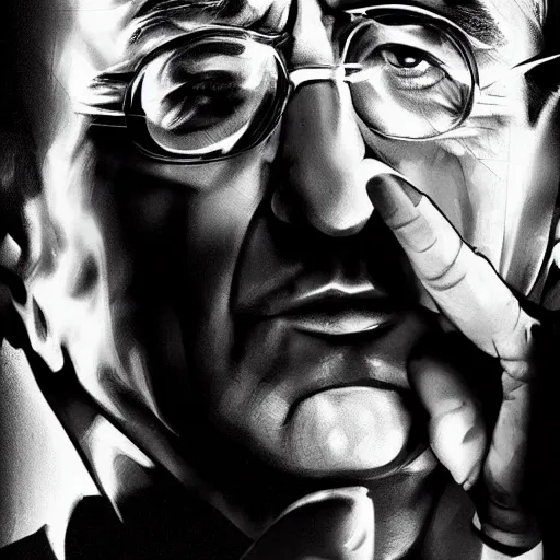 Prompt: Robert De Niro stars in Sin City movies, incredibly detailed, photorealistic, Black and white, cinematic lighting, trending on artstation, 4k, hyperrealistic