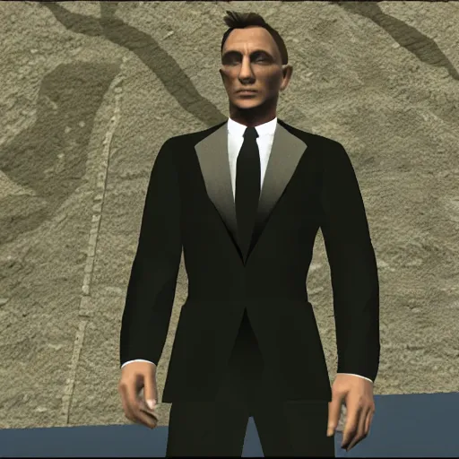 Prompt: daniel craig as james bond in goldeneye 0 0 7 n 6 4 low poly screenshot