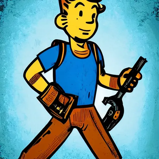 Image similar to fallout 4 digital art poster of vault boy holding uranium