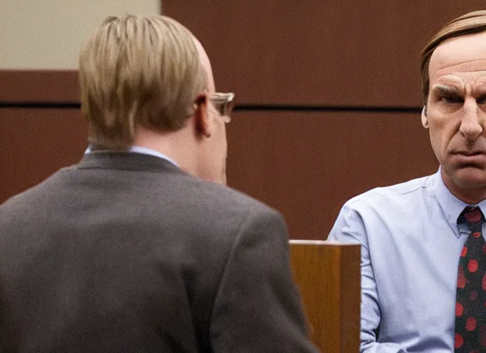 Image similar to saul goodman defending kermit the frog in court, still from better call saul