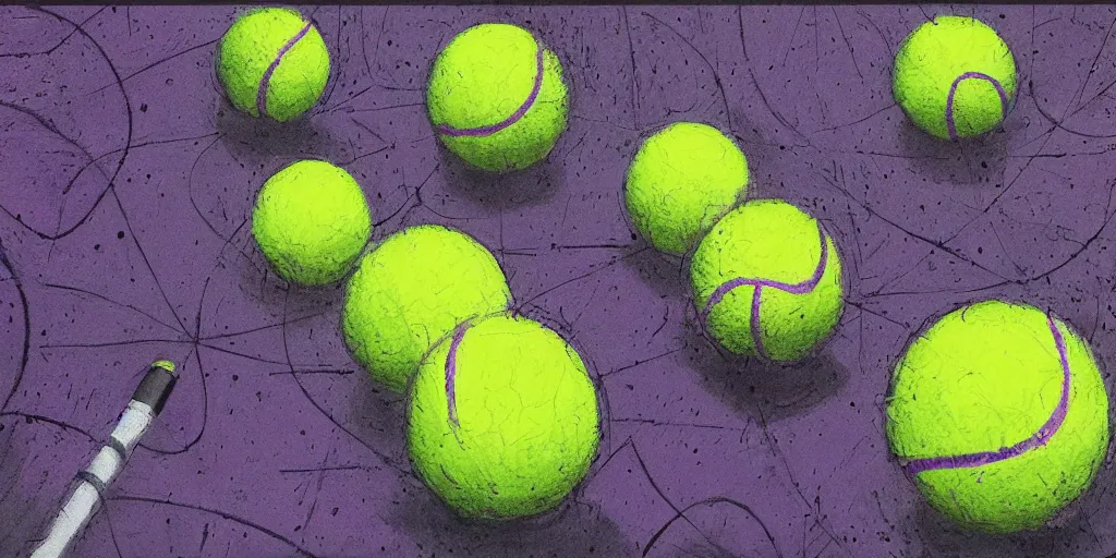 Prompt: tennis ball court, purple, digital art, fantasy, magic, chalk, chalked, trending on artstation, ultra detailed, detailed, fine details, professional illustration by basil gogos