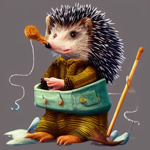 Prompt: “a hedgehog dressed as a fisherman, fantasy, cute, trending on artstation”