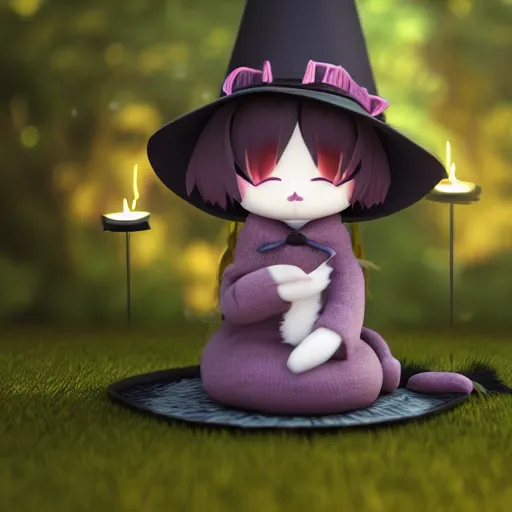 Prompt: cute fumo plush of a cat girl casting a summoning spell, witch, focus, bokeh, vray