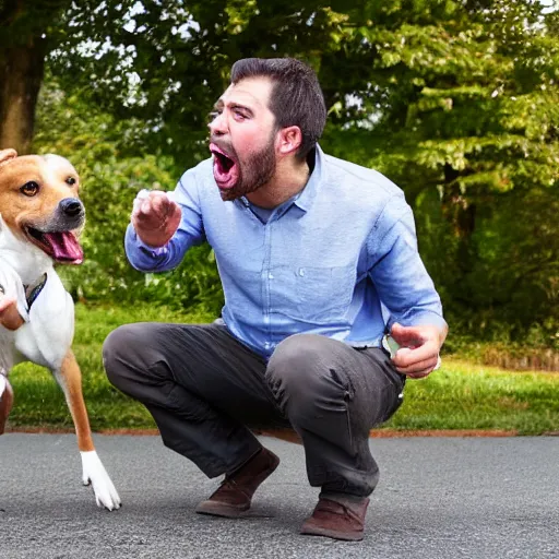 Image similar to man barking like a dog