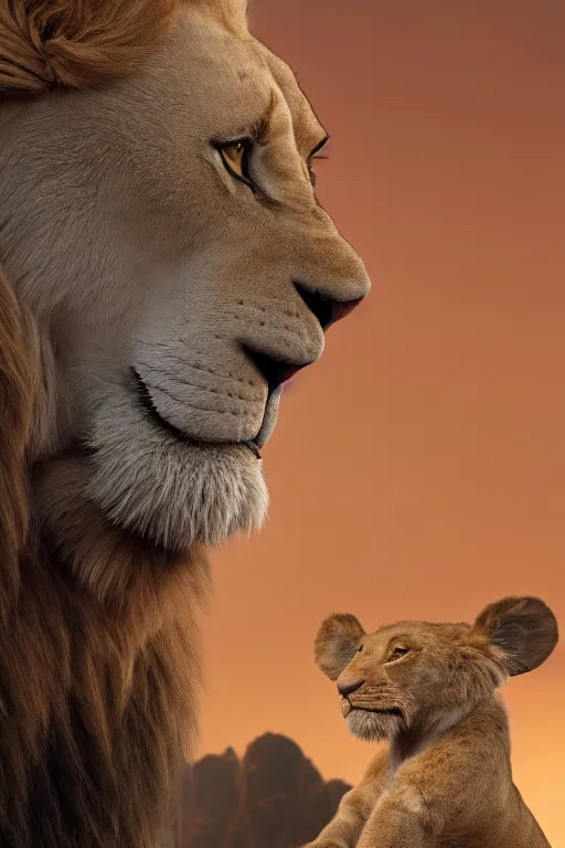 Image similar to joe biden greets simba from lion king, symmetry, awesome exposition, very detailed, highly accurate, 8 k, furry