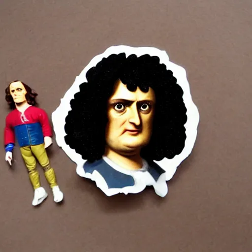 Prompt: 1 7 th century isaac newton wearing a wig stop motion vinyl action figure, plastic, toy, butcher billy style