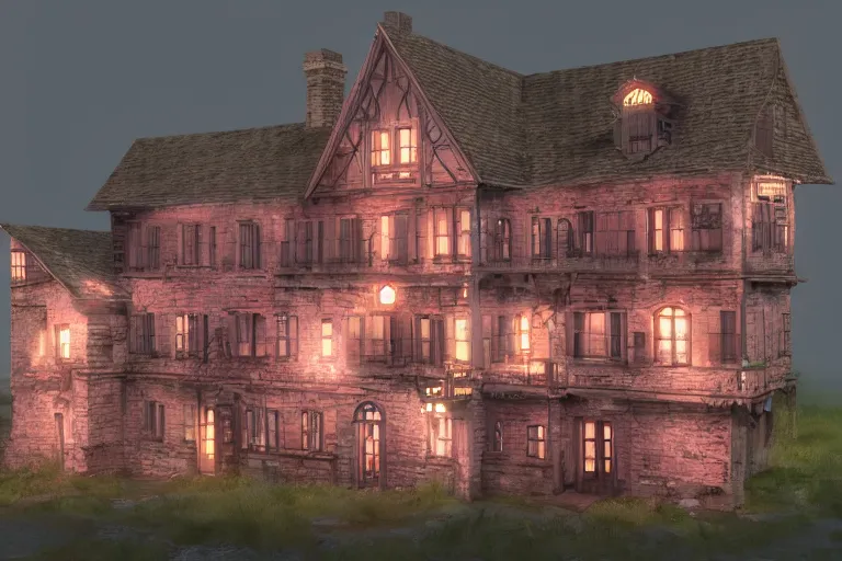 Prompt: mill of the mansion, art by den beauvais and rudolph belarski and thomas kidd, trending on artstation, iridescent pink lighting product view blueprint, narrative realism, featured on artstation, unreal engine 5, brocade