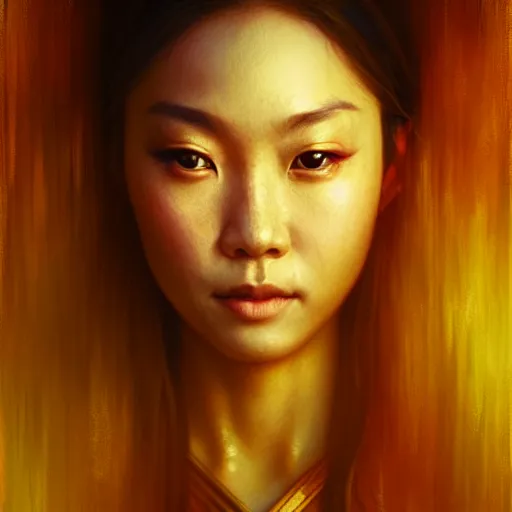 Prompt: realistic portrait of asian goddess, atmospheric lighting, painted, intricate, volumetric lighting, beautiful, rich deep colors masterpiece, golden hour, sharp focus, ultra detailed, by Leesha Hannigan, Ross Tran, Thierry Doizon, Kai Carpenter, Ignacio Fernández Ríos