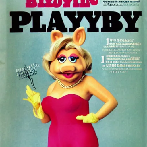 Classic Playboy magazine cover featuring Miss Piggy Stable Diffusion
