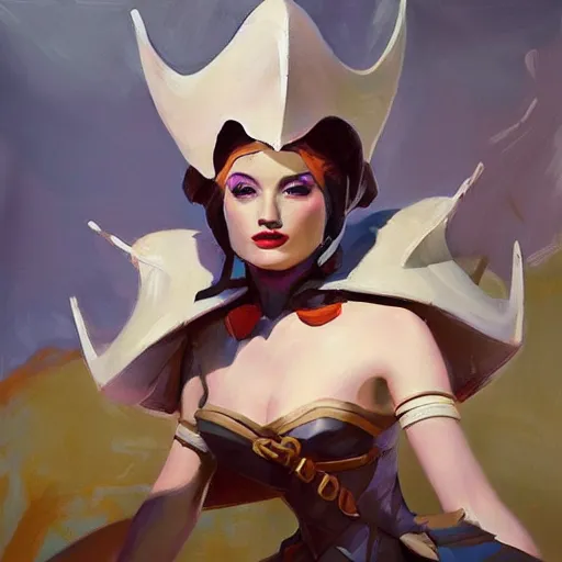 Image similar to greg manchess portrait painting of partially armored white queen from alice in wonderland as overwatch character, medium shot, asymmetrical, profile picture, organic painting, sunny day, matte painting, bold shapes, hard edges, street art, trending on artstation, by huang guangjian, gil elvgren, ruan jia, randy vargas, greg rutkowski