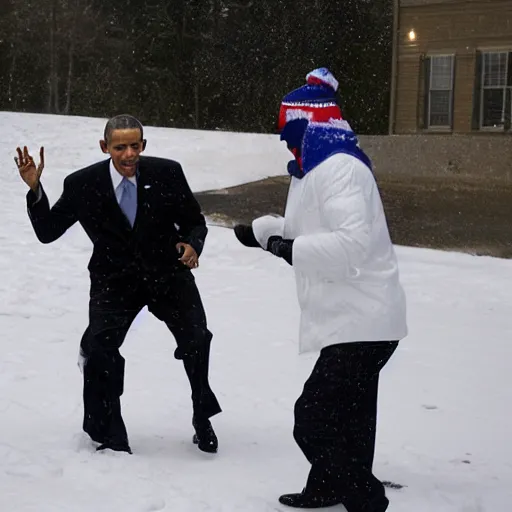 Image similar to obama and donald trump having snowball fight