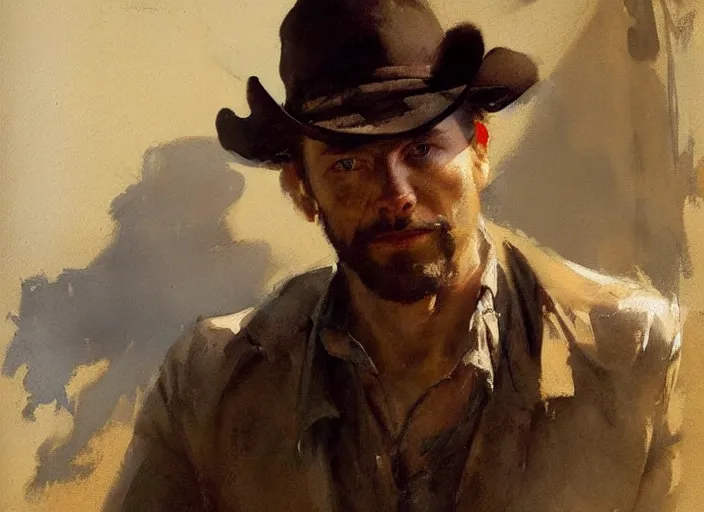 Prompt: oil watercolor painting of young rugged man in western bar, shaven stubble, short hair, mysterious light, art by anders zorn, wonderful masterpiece by greg rutkowski, beautiful cinematic light, american romanticism by greg manchess, creation by tyler edlin