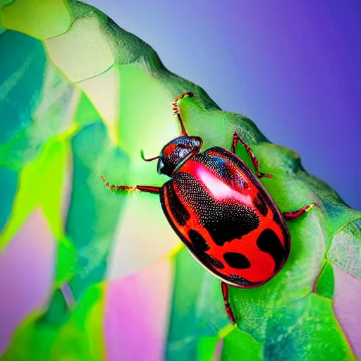 Prompt: extremely colorful beetle, hyperrealistic macro photograph, vivid colors