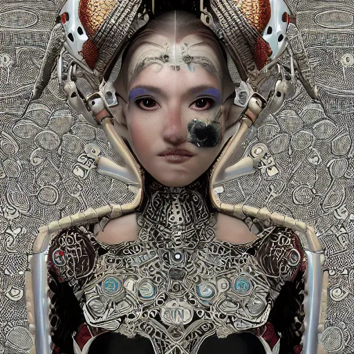 Image similar to the portrait of an absurdly graceful, sophisticated, fashionable ottomanpunk robotess idol, an ultrafine hyperdetailed illustration by kim jisu, intricate linework, neon wiring, porcelain skin, unreal engine 5 highly rendered, global illumination, radiant light, detailed and intricate environment