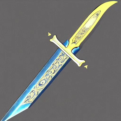 Prompt: A huge two-handed sword with a wavy blade and large cross guard. The blade has a faint blue sheen, and radiates a sense of unease. Deviantart