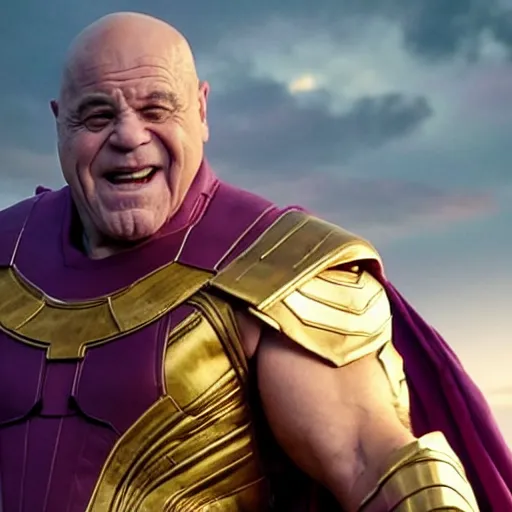 Image similar to film still of Danny Devito as Thanos in Avengers Endgame