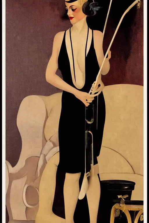 Image similar to a oil painting depicting a Jazz Age high society figure, 1920s style, smooth, highly detailed, high contrast, Coles Phillips, Dean Cornwell, JC Leyendecker, 8K