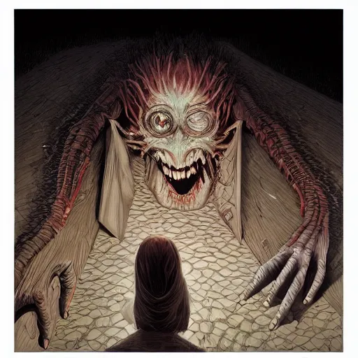 Prompt: demonic parasyte in the style of junji ito and michael whelan. hyperdetailed photorealism by greg rutkowski, 1 0 8 megapixels, cinematic lighting