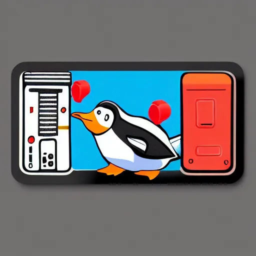 Image similar to fat penguin key art in a cartridge, rectangle sticker illustration, cartucho snes, super nintendo cartridge