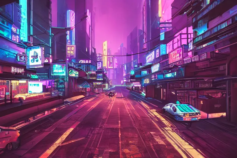 Image similar to a cyberpunk city with neon signs, streetview, cinematic lighting, photorealism.