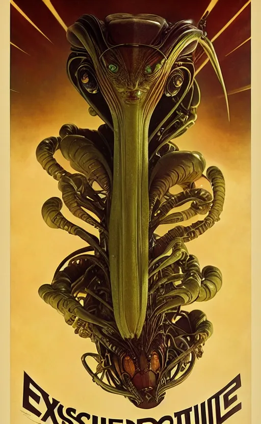 Image similar to exquisite imaginative alien creature poster art, gold, movie art, by lucusfilm, weta studio, alphonso mucha, james jean, frank frazetta, 8 k, denoised