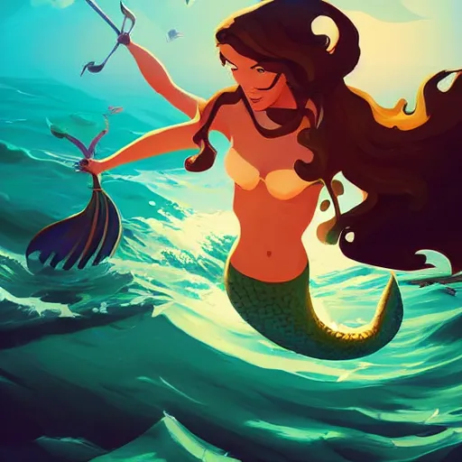 Image similar to painting mermaid treasure on sea of thieves game avatar hero smooth face median photoshop filter cutout vector, behance hd by jesper ejsing, by rhads, makoto shinkai and lois van baarle, ilya kuvshinov, rossdraws global illumination