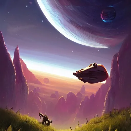 Prompt: no man's sky gek enjoying nipnip colorful, fantasy, intricate, highly detailed, digital painting, hq, trending on artstation, illustration, style of stanley artgerm and greg rutkowski and dan mumford