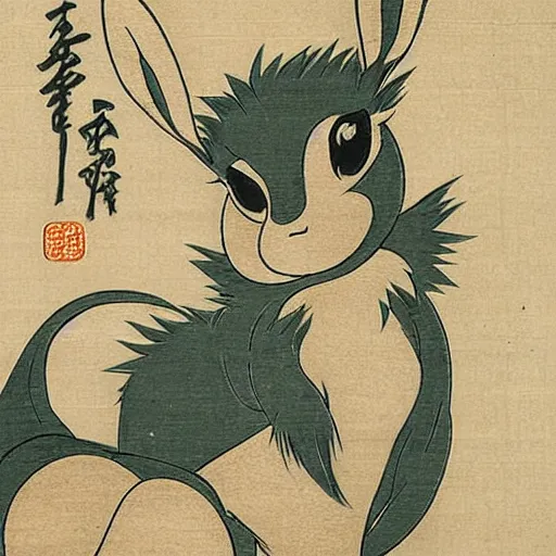 Prompt: Eevee in Japanese art style, nihonga, old Japanese art