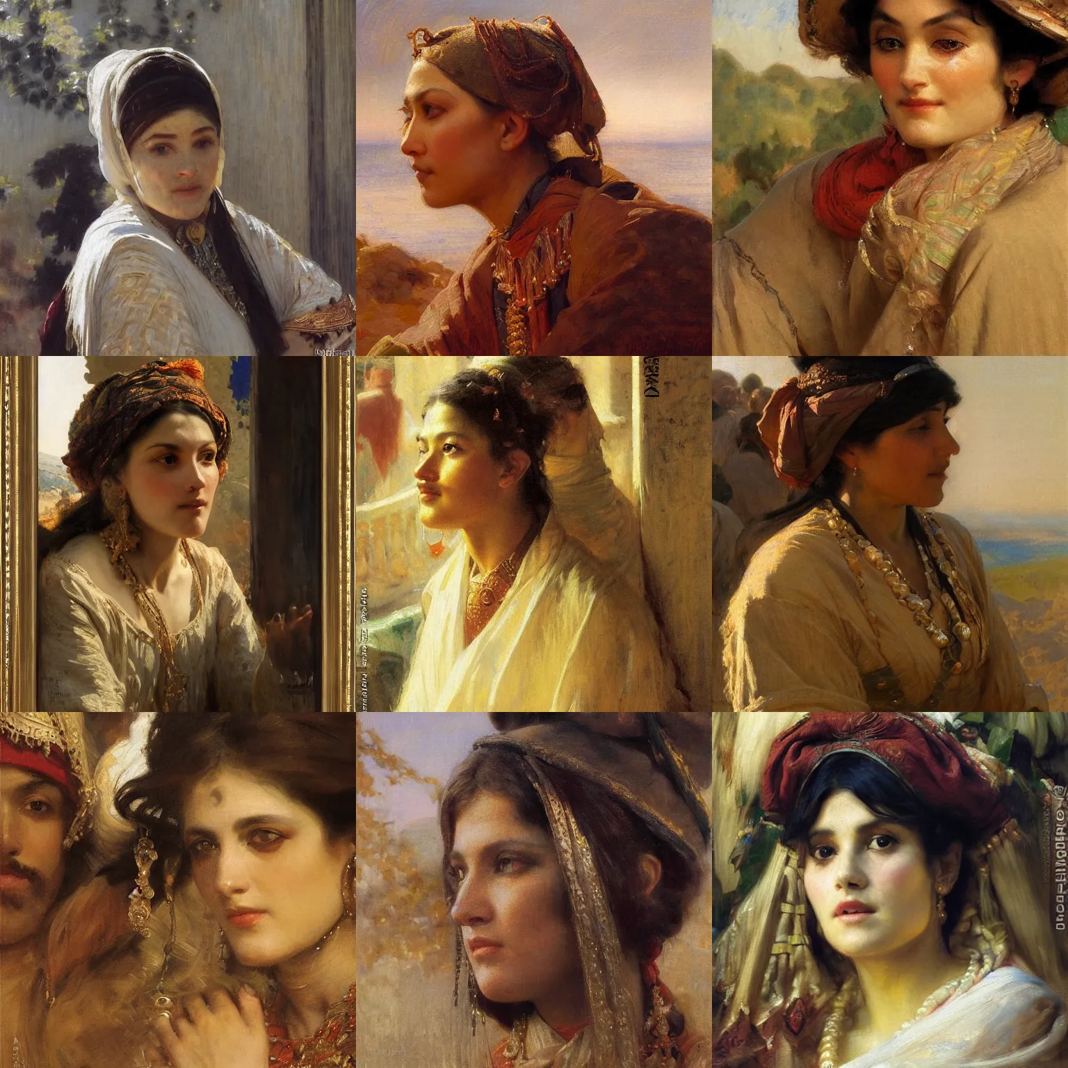 Prompt: orientalism face detail the lookout by theodore ralli and nasreddine dinet and anders zorn and nikolay makovsky and edwin longsden long, oil on canvas, masterful intricate artwork, excellent lighting, high detail 8 k