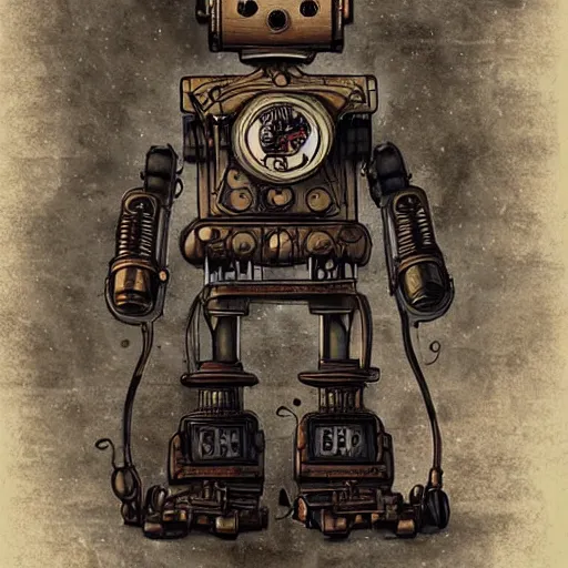 Prompt: robot, steampunk, art by da vinci