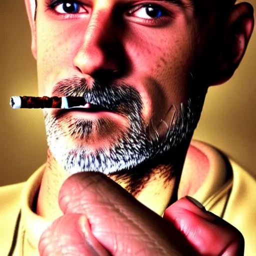 Image similar to very accurate photo, very coherent image, hyper realistic photo of a man holding a cigarette in a hand, by Omar Reda, Tim Booth, award-winning shot