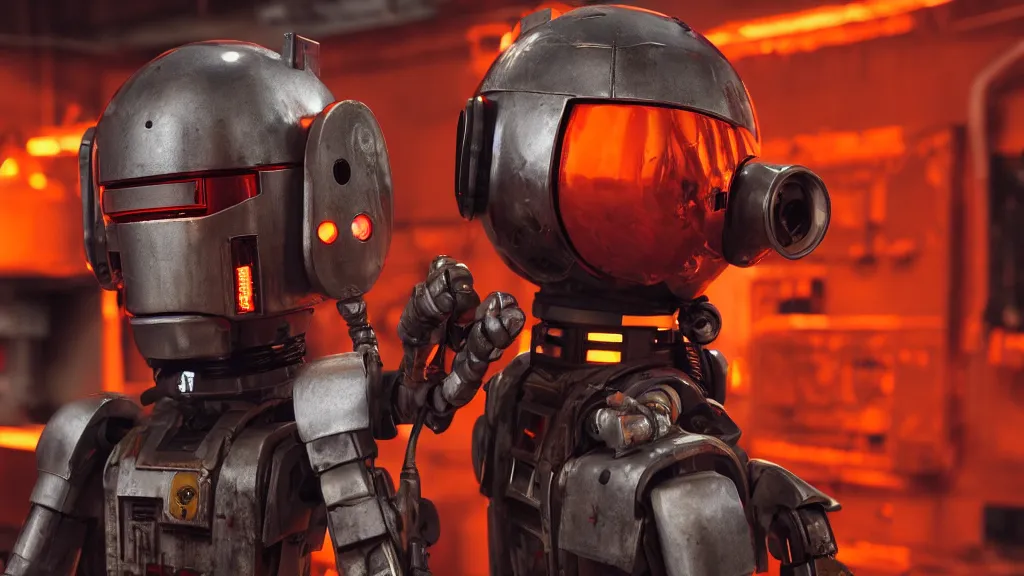 Prompt: film still from the movie chappie of the robot chappie shiny metal outdoor planet mars deep orange red rock scene bokeh depth of field several figures hip hop funk band promo furry anthro anthropomorphic stylized cat ears head android service droid robot machine fursona