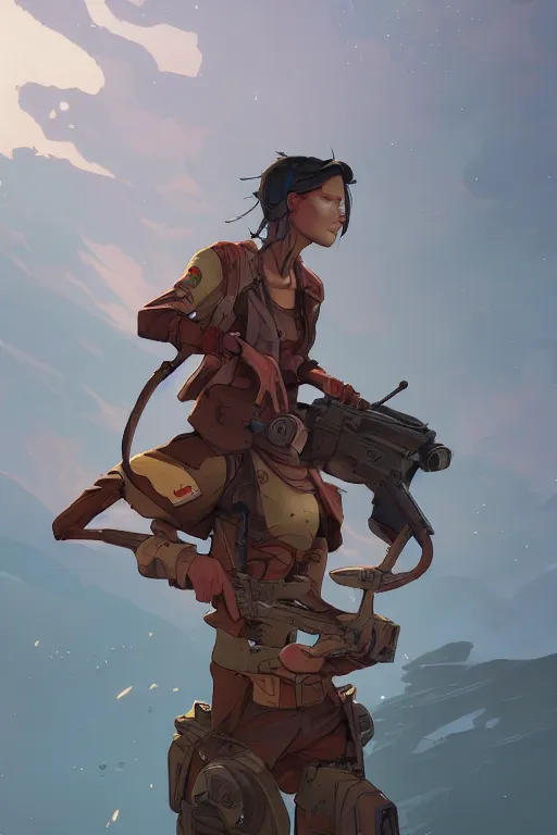 Image similar to my own mind goes to war with me behance hd artstation by jesper ejsing, by rhads, makoto shinkai and lois van baarle, ilya kuvshinov, ossdraws, that looks like it is from borderlands and by feng zhu and loish and laurie greasley, victo ngai, andreas rocha