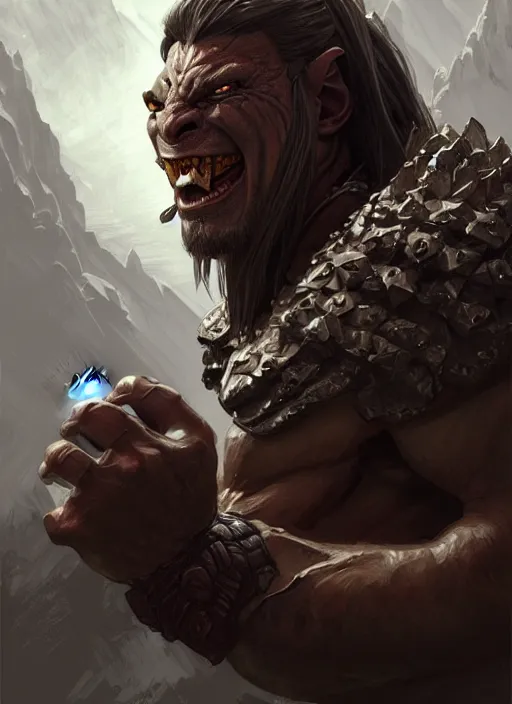 Image similar to messi as an orc, d & d, muscular! fantasy, intricate, elegant, highly detailed, digital painting, artstation, concept art, smooth, sharp focus, illustration, art by artgerm and greg rutkowski and alphonse mucha