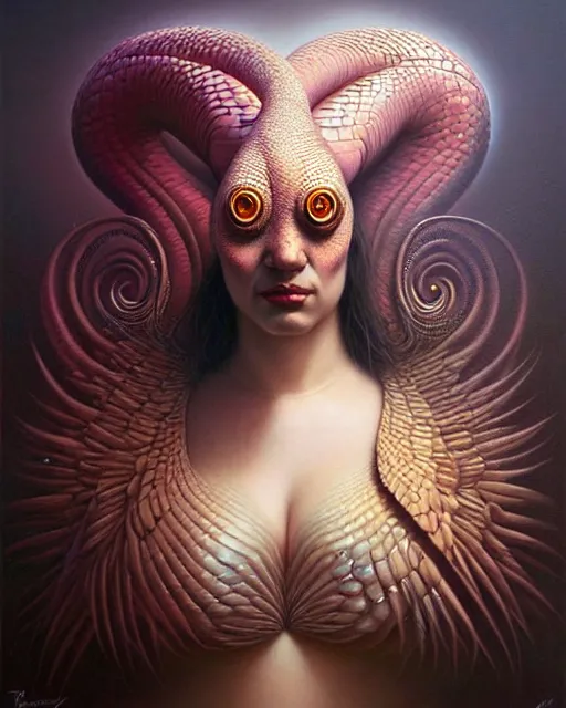 Image similar to a detailed portrait of dreampunk flamingo python hybrid mix beautiful! goddess by tomasz alen kopera and peter mohrbacher