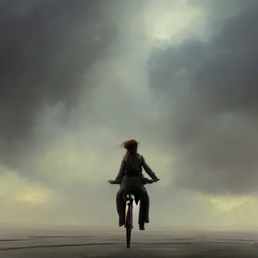 Prompt: cinematic shot epic portrait emma watson riding a bicycle in the streets, atmospheric, cloudy, broad light, ambient occlusion, volumetric light effect, made by ivan aivazovsky, peter mohrbacher, greg rutkowski, ross tran, matte painting, trending on artstation, 4 k, perfectly defined features, digital painting, cinematic, epic, highly detailed,