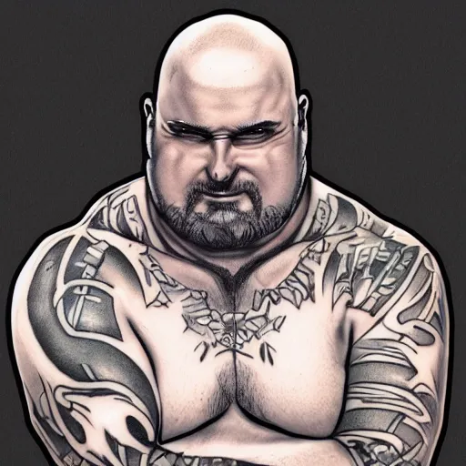 Image similar to tattoo sketch art of chonky ethan van sciver with bald head and a trimmed grey beard, artstation, cgsociety, detailed