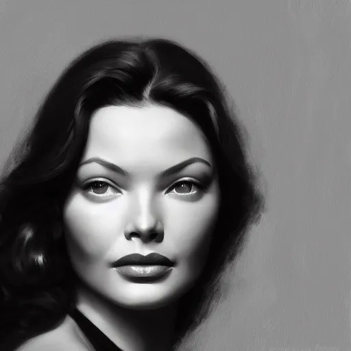 Image similar to young beautiful Gene Tierney color studio publicity photo , tight face shot portrait, highly detailed, digital painting, artstation, concept art, illustration, art , by Jeremy Lipking