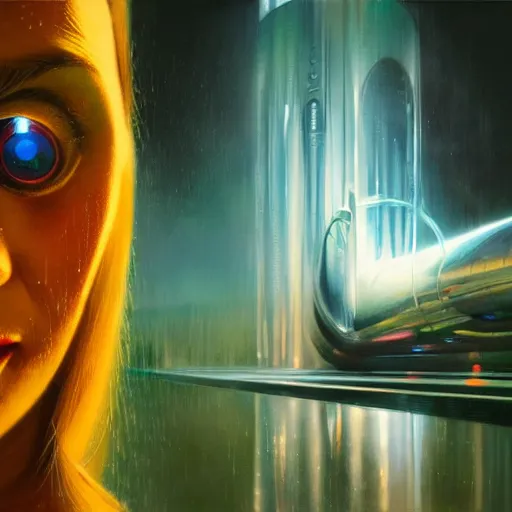 Prompt: detailed face of a cyborg, large hadron collider, dimensional portal, teleportation, wet reflections, prism, atmospheric, ambient, pj crook, syd mead, livia prima, artgerm, greg rutkowski, nick alm, casey baugh