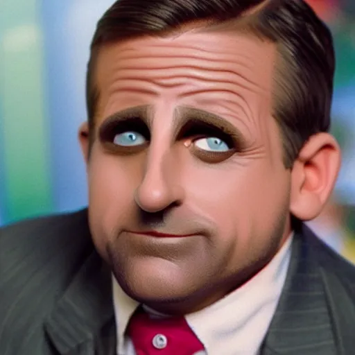 Image similar to A still of Steve Carell as a Muppet, photorealistic