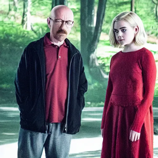 Prompt: kiernan shipka as sabrina spellman with walter white, still from chilling adventures of sabrina