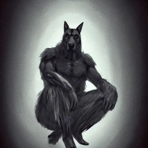 Image similar to a humanoid german shepherd beast - man, sitting on a couch and puts on jeans, artstation, concept art, smooth, sharp foccus ilustration, artstation